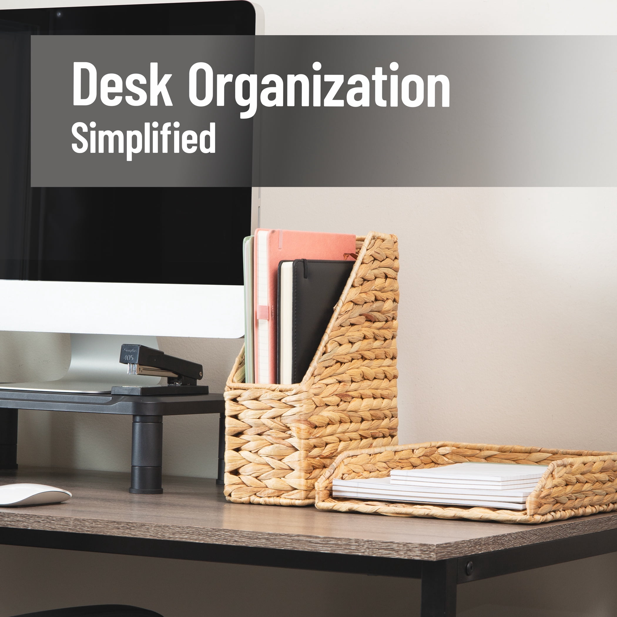 Mind Reader Rattan Vertical File Organizer with Iron Frame, Holds Letter Size Documents, Brown