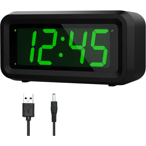 KWANWA Alarm Clock - Dual Power, Auto-Night Dim, Wall/Desktop Travel-Friendly with 3-Level Brightness, 12/24 Hour, Snooze Function, 1.2" LED Display