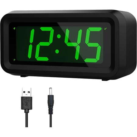 KWANWA Alarm Clock - Dual Power, Auto-Night Dim, Wall/Desktop Travel-Friendly with 3-Level Brightness, 12/24 Hour, Snooze Function, 1.2 LED Display