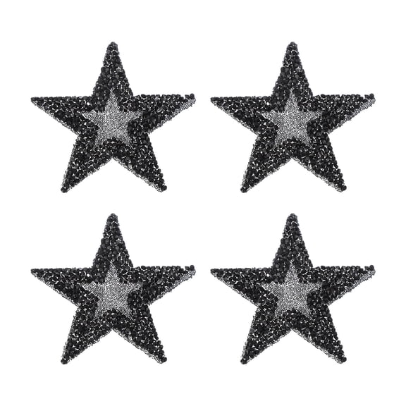 Uxcell Star Rhinestone Patches, 4 Pcs Star Shape Sew/Iron on Applique Patches, Black