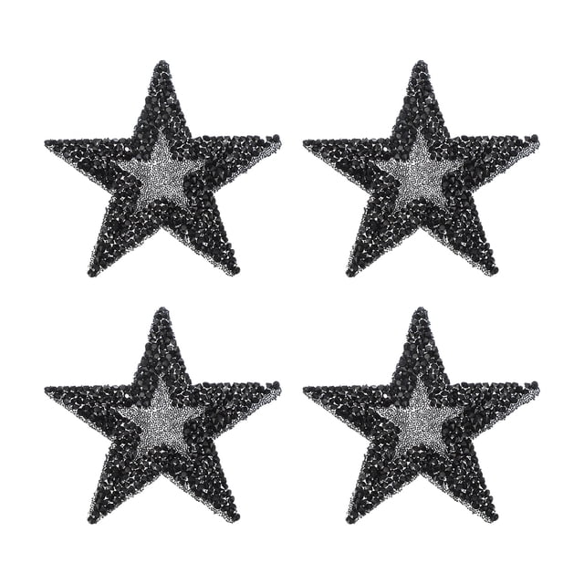 Parches de Strass en Forma de Estrella Uxcell, 4 Pcs Parches de Aplique para Coser/Planchar, Negro