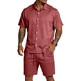 thumbnail image 2 of Men's 2 Pieces Summer Short Sets Short Sleeve Button Down Shirts Summer Beach Shorts Casual Vacation Outfits, 2 of 6