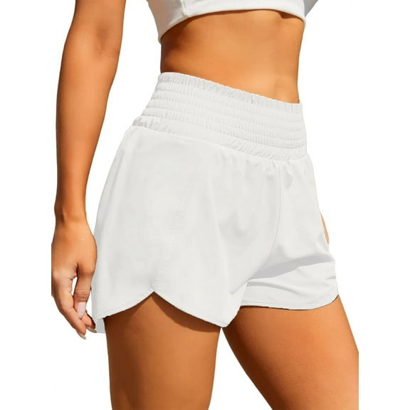 Women'S Athletic Shorts High Waisted Running Shorts Pocket Sporty Short Gym Elastic Workout Shorts White L