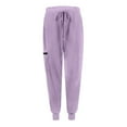 thumbnail image 5 of felwors Yoga Scrub Pants Women High Waist Loose Summer Lightweight Pants Workout Cargo Jogger Scrubs with Zipper Pockets Light Purple, XXL, 5 of 8