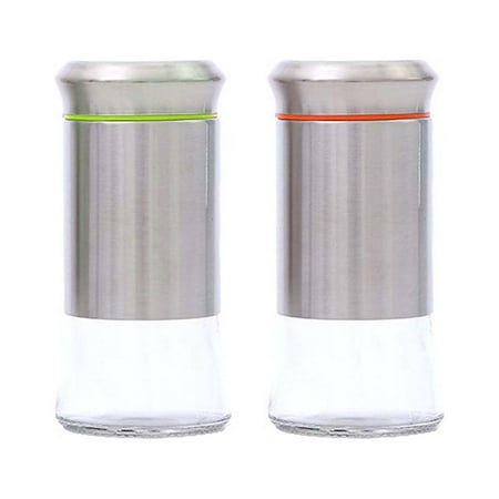 

2pcs Rotary Glass Stainless Steel Seasoning Bottle Can Jar Pepper Container for Home (Green + Orange)