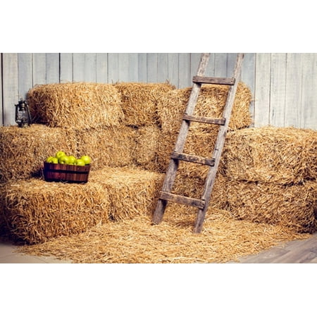 Image of 7x5ft Straw Piles Wood Stairs Farm Theme Photography Backdrops Indoor Studio Backgrounds Photo Props