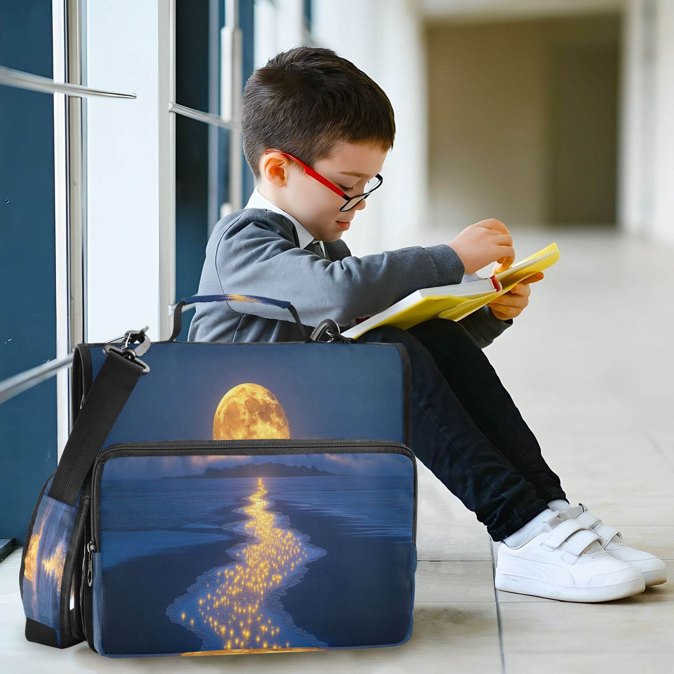 YAZAOO Zipper Binder trapper keeper Documents Organized Design Glowing Celestial over Ocean Printed