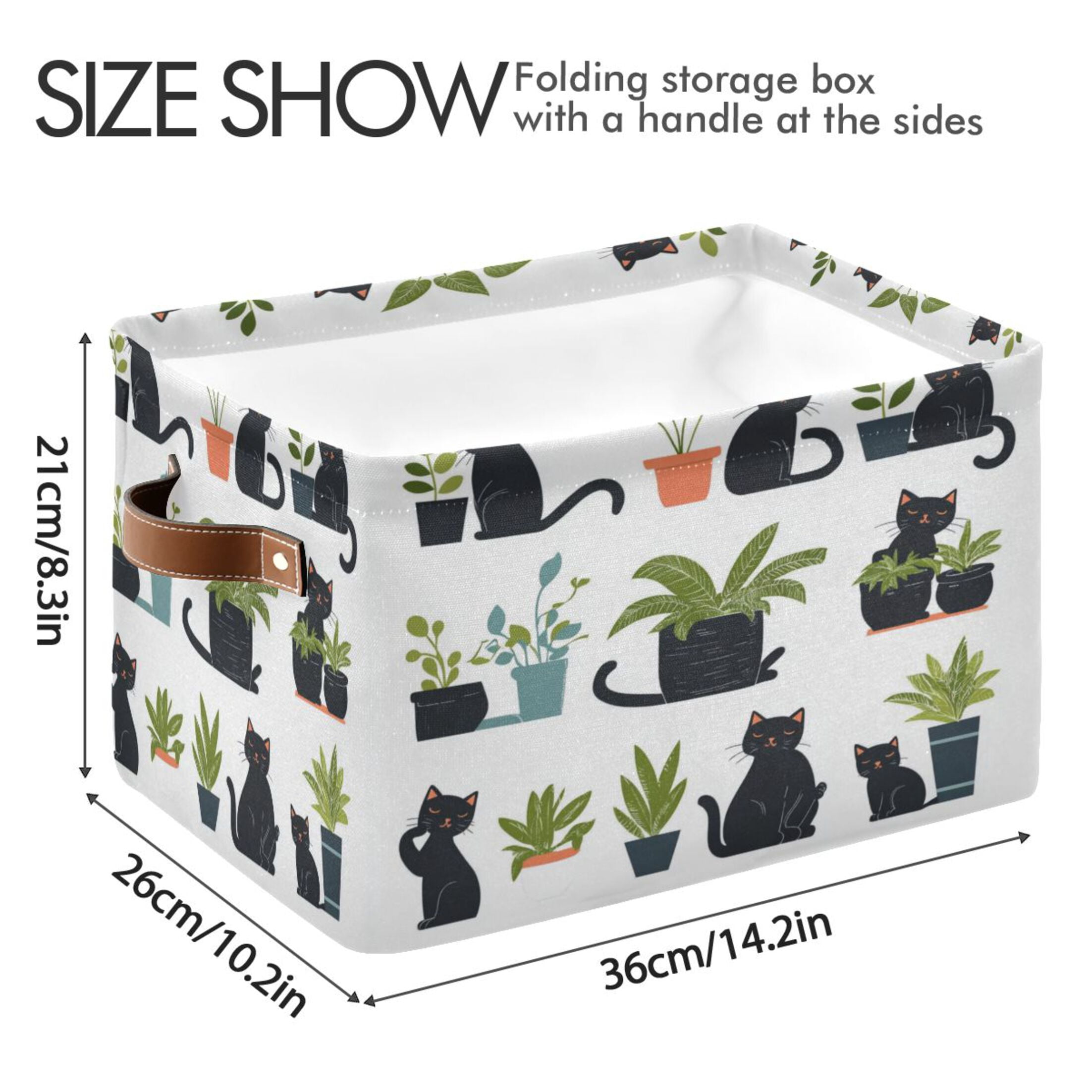 Black Cat Playing Foldable Storage Basket,Canvas Fabric Foldable Storage Bins with Handles Open Home Storage Bins Boxes for Toy Book Shelf Closet Baskets