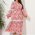 thumbnail image 2 of DeHolifer Dresses for Women Plus Size Floral Print V-Neck Long Sleeve Loose Comfy Long Dresses Pink 3XL, 2 of 4