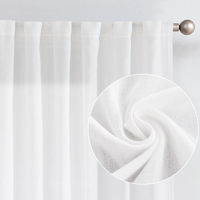 Curtainking White Curtains for Living Room Back Tab Window Drapes Rod Pocket Farmhouse Linen Curtains Bedroom Light Filtering Curtains 63 Inches 2 Panels