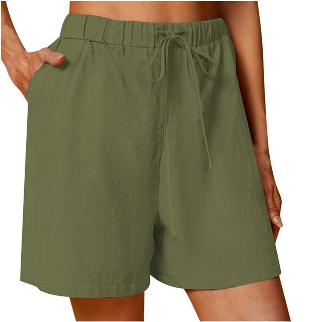 Women's Linen Wide Leg Shorts, Casual High Waisted Drawstring Shorts Pant Comfy Summer Beach Short with Pockets