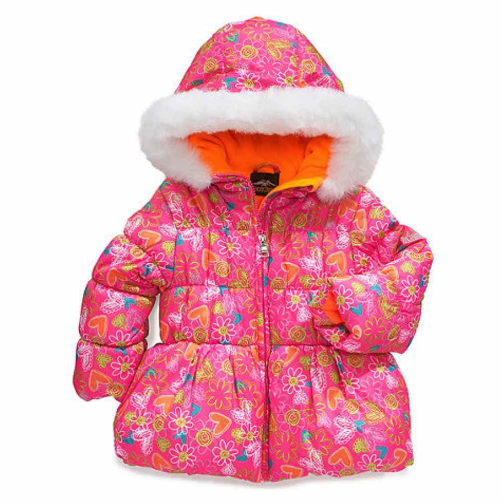 Kids Baby Girls Winter Warm Hooded Coat Toddler Fur Fleece Jacket Floral Outwear 