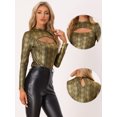 thumbnail image 2 of Camiseta de Fiesta con Purpurina para Mujer Camiseta de Cuello Alto Manga Larga Blusa Informal Oro negro M, 2 of 6