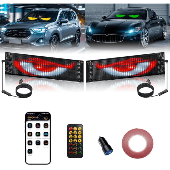 2-Piece Car Windshield LED Eyes, 14.7“ x 3.6” Vehicle Lights, Suitable for Car Truck Windshield Holiday Decorations Parties Weddings Concerts