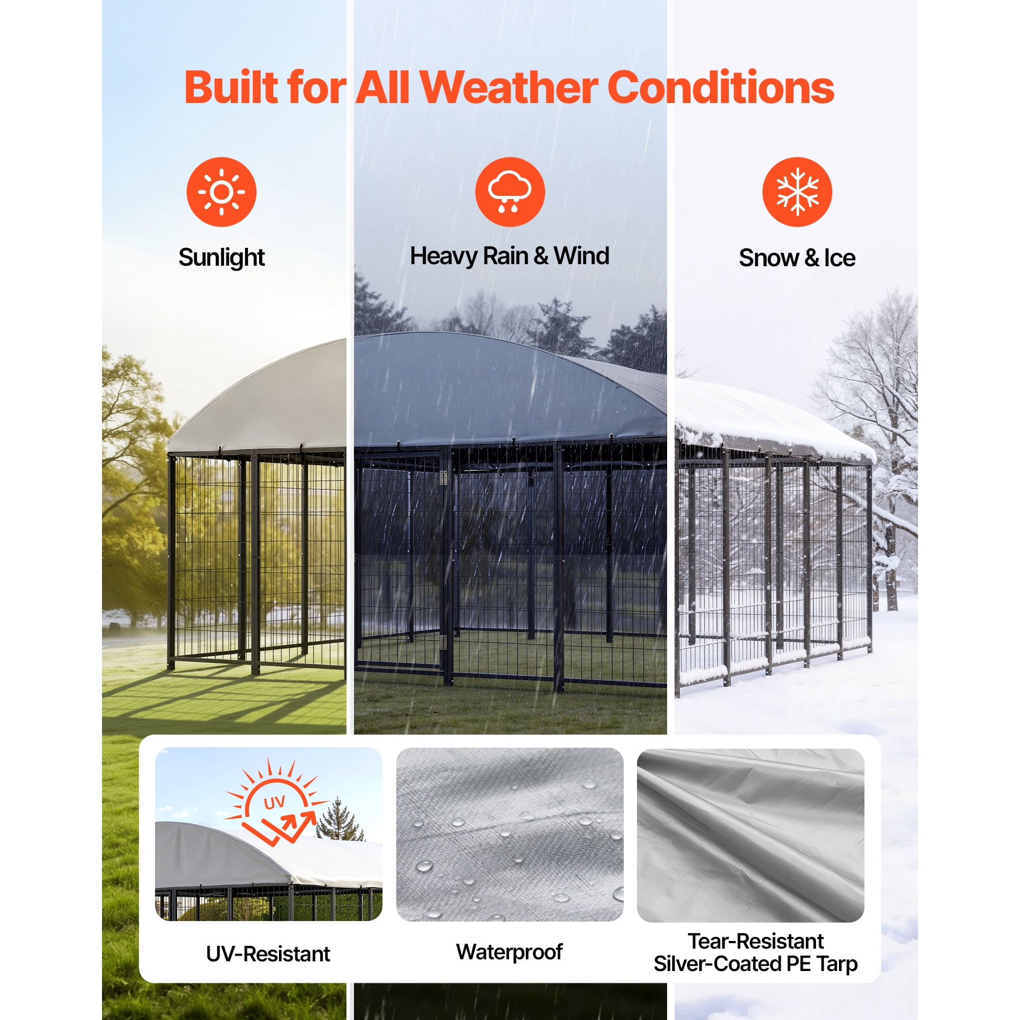 KFFKFF Outdoor Dog Kennel, 9.8 x 9.8 x 5.4 ft Spacious Pet Enclosure with Secure Lock, Durable Dog Cage with UV-Resistant and Waterproof Roof Cover, Sturdy Outdoor Run for Large Pets