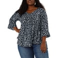 thumbnail image 2 of Women's Plus Size Blouse V Neck 3/4 Ruffle Sleeve PolDots Peplum Top Navy Blue 2X, 2 of 7