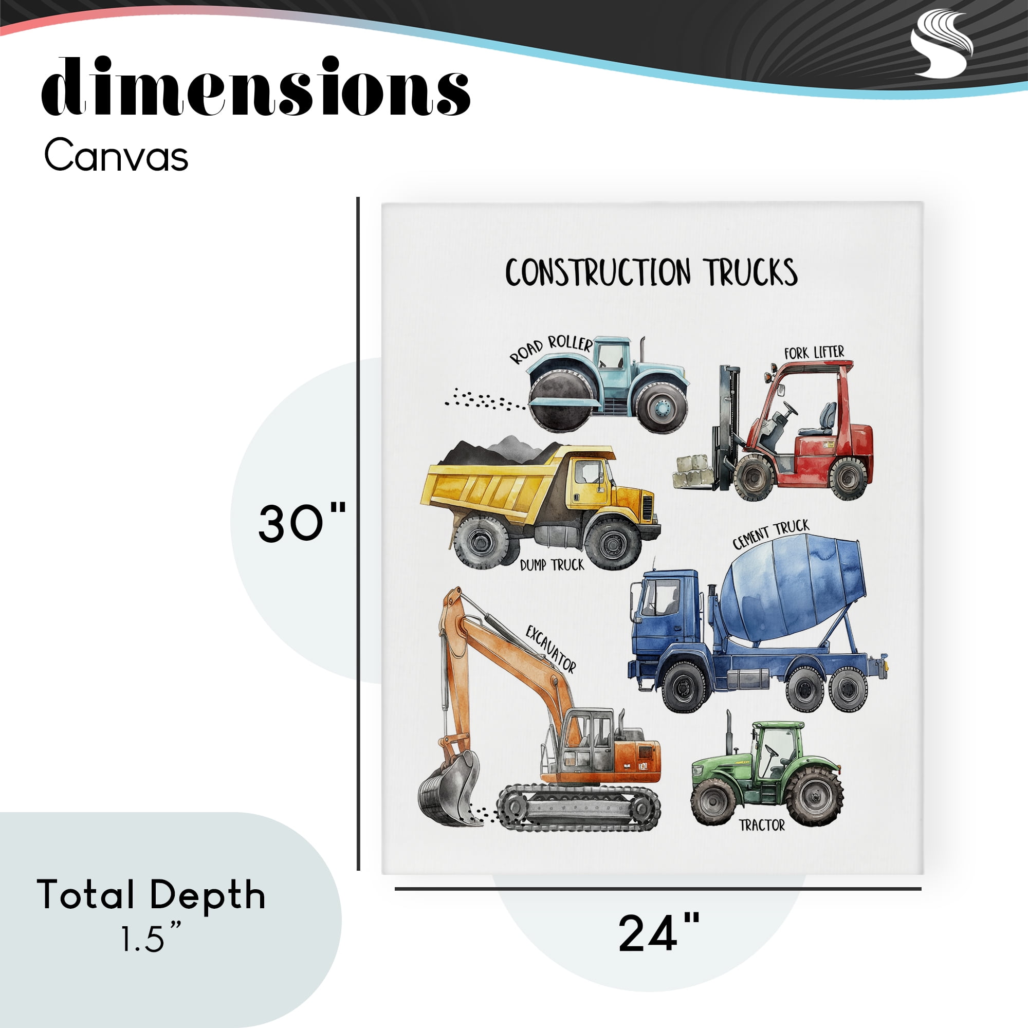 Construction Trucks Machinery Canvas Wall Art, design by Christine Simpson Art