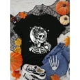 thumbnail image 2 of Casual Loose Skull Halloween Round Neck Short Sleeve Women T-Shirt, Suitable For Summer Skeleton Shirt Halloween Shirt Goth Shirt, 2 of 7