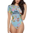 thumbnail image 1 of Saiise Hello Motif d'Été Combinaison à Manches Courtes pour Femmes Col Rond Pyjama Justaucorps Extensible avec Fermeture à Pression-Moyen, 1 of 7