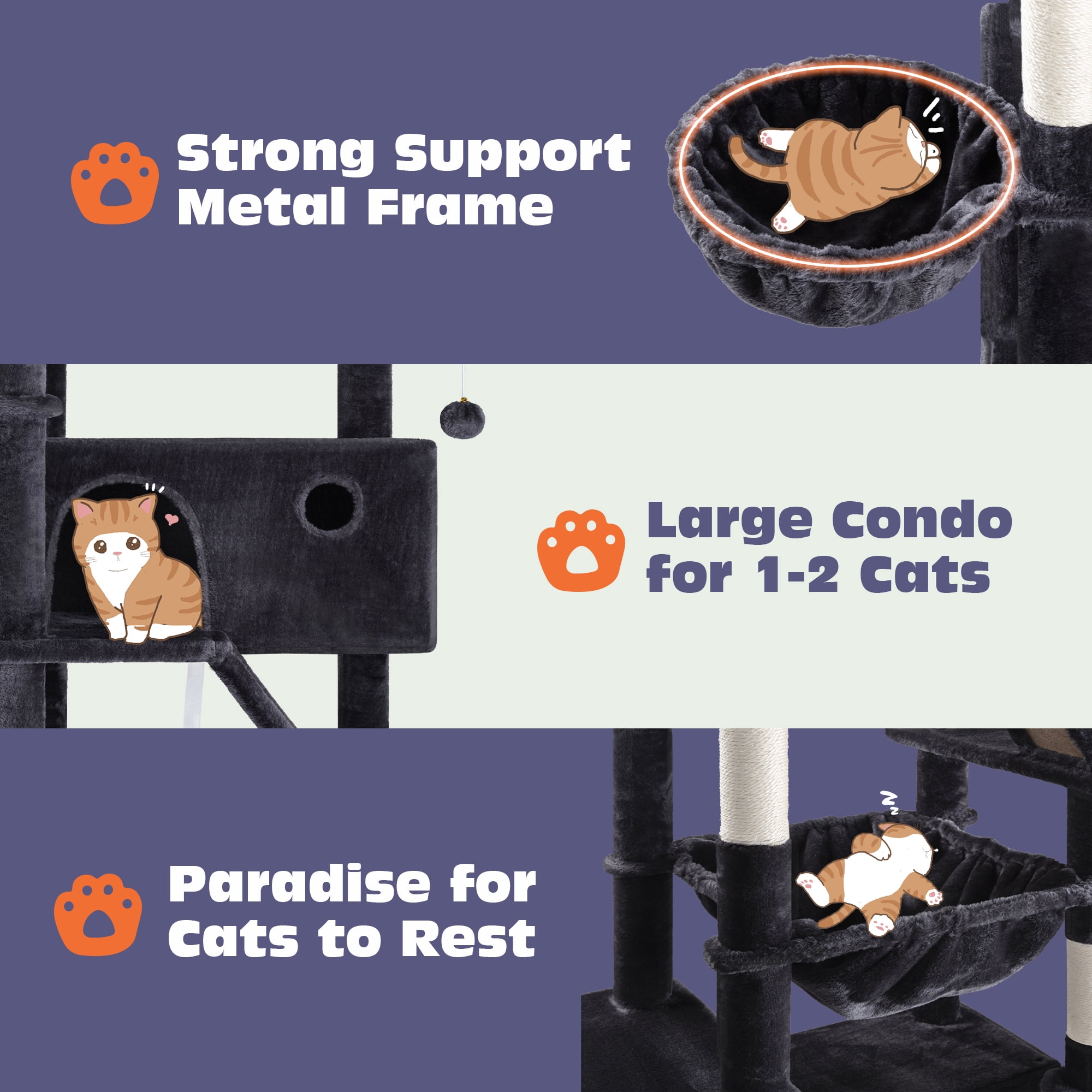 Sifurni 81" Multi-Level Tall Cat Tree Tower for Large Cat with Cat Condo and Hammock, Scratching Post & Scratching Ramp, Blue