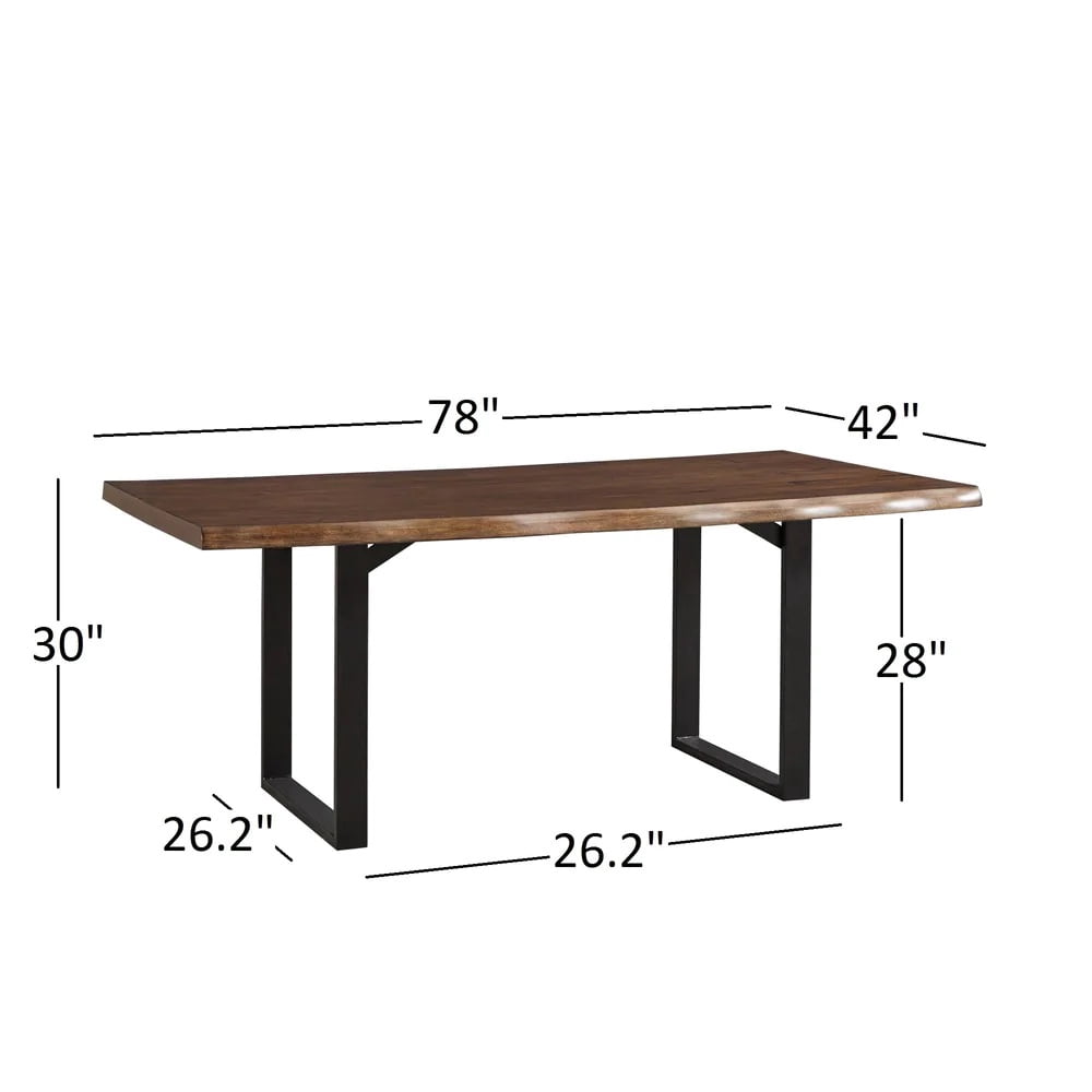 Weston Home 78-inch Rectangle Live Edge Dining Table with Metal Base - Natural Wood Aesthetic