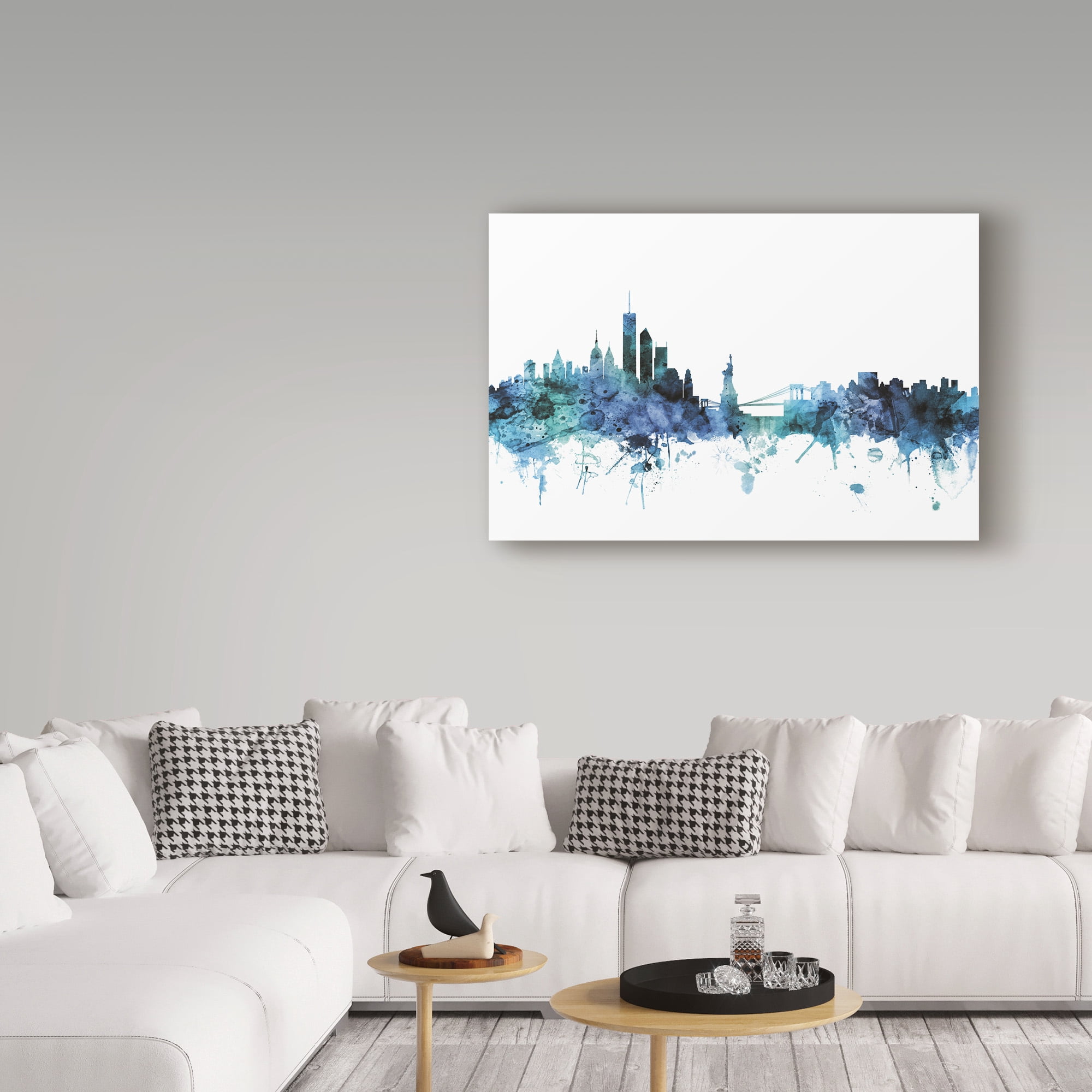 Trademark Fine Art 'New York Blue Teal Skyline' Canvas Art by Michael Tompsett