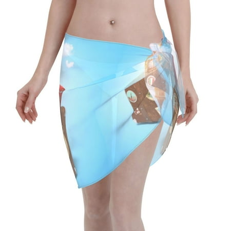 Qekee Trip to London Women s Short Sarongs Cover Ups Sheer Bikini Wraps for Swimwear
