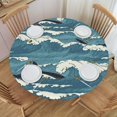thumbnail image 2 of Sea Waves Shark Vintage Round Fitted Tablecloth Elastic Edged Table Cloth Waterproof Table Cover 48in, 2 of 7