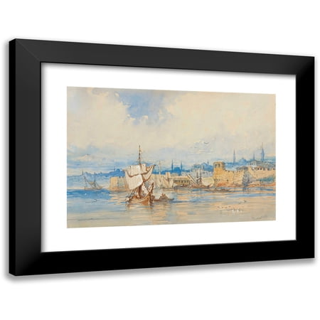 Amadeo Preziosi 14x11 Black Modern Framed Museum Art Print Titled - Fishing Boats on the Sea of Marmara, at Kumkapi, Istanbul (1865)