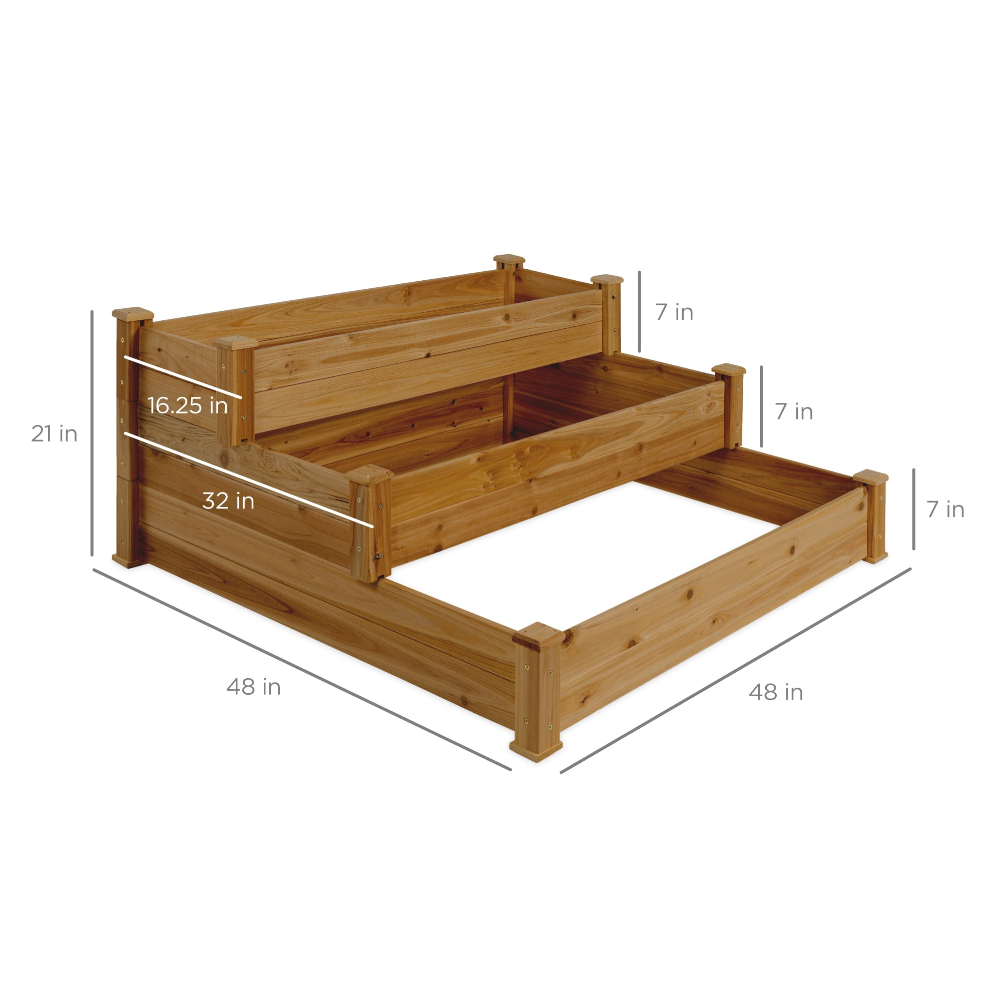 Best Choice Products 3-Tier Fir Wood Raised Garden Bed Planter for Plants, Vegetables, Outdoor Gardening - Acorn Brown
