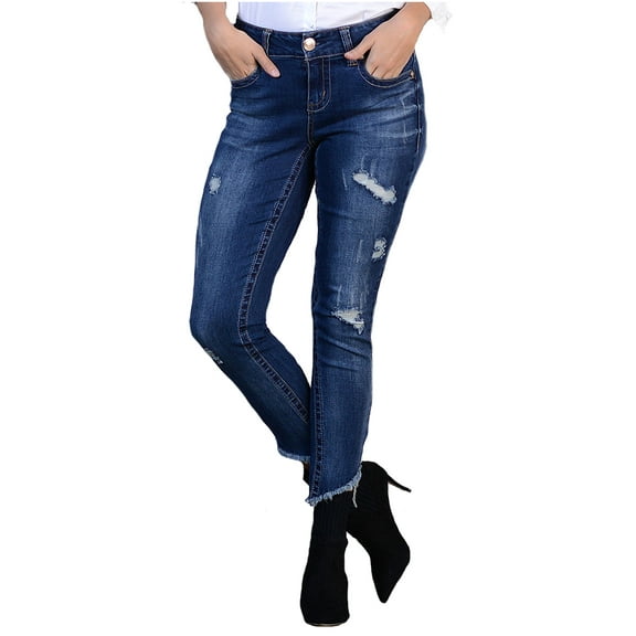 Seven7 Women's Howland Distressed Crop Skinny Frayed Hem Jeans Size 6