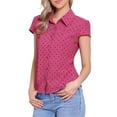 thumbnail image 4 of Allegra K Women's Vintage Short Sleeve Tops Button Up Polka Dots Shirt M Hot Pink, 4 of 6