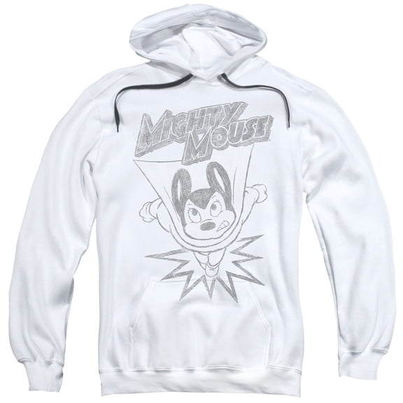 Mighty Mouse Bursting Out Adult Pullover Hoodie Sweatshirt White