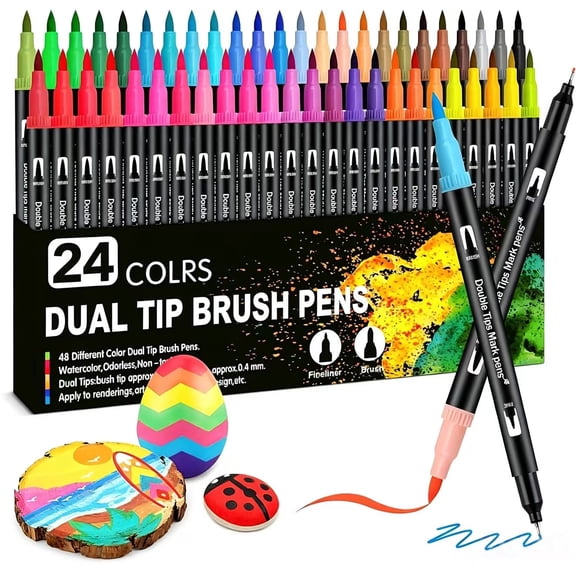 Dual Brush Marker Pens,24 Colored Markers,Coloring Markers for Adult, Sketching, Drawing, Journaling Art Marker Set