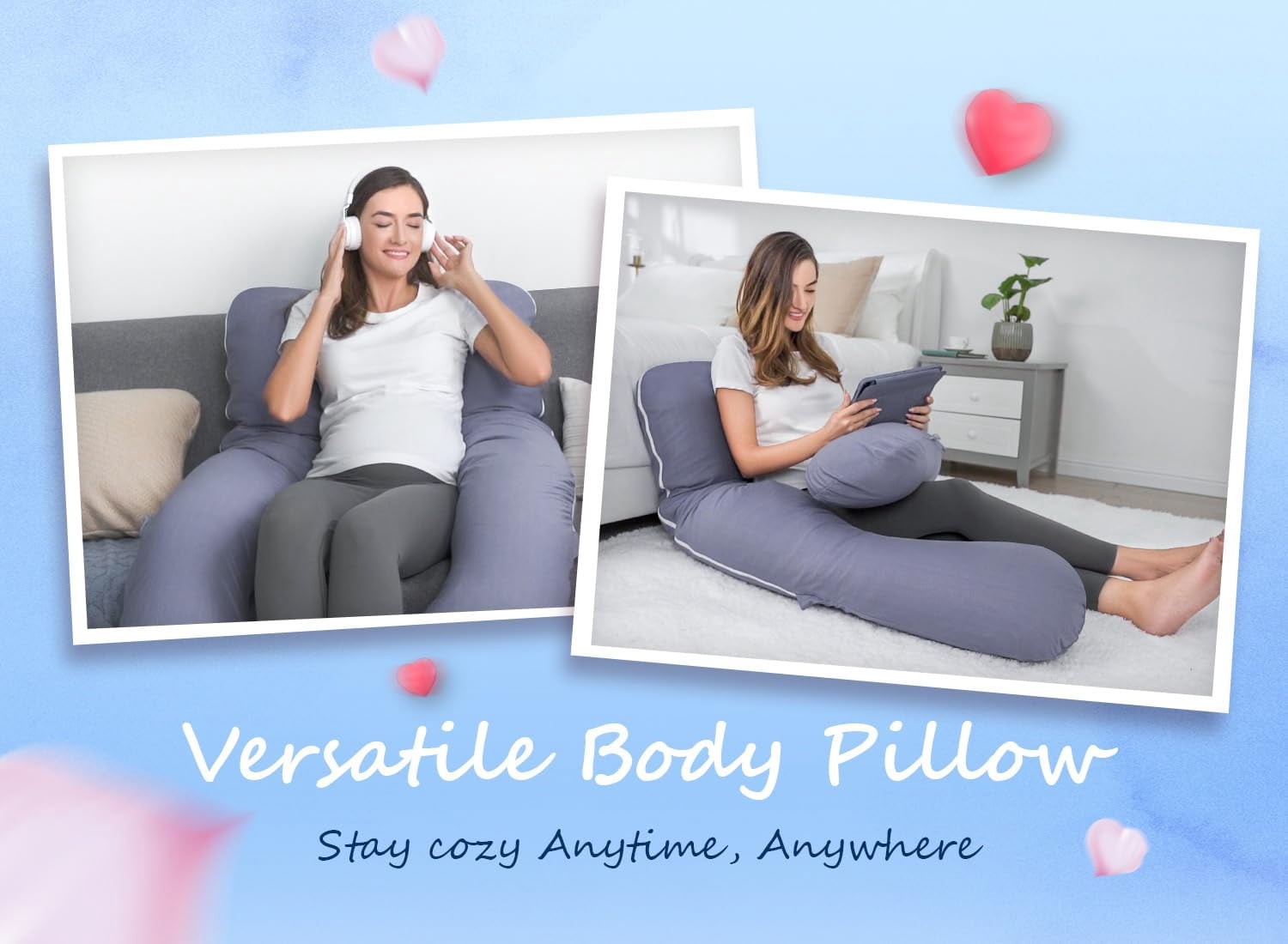 Pillows  60 Inch U Shaped Body Pillow For Sleeping Extra Long Maternity Women Support Adults With Soft Silky Cover Blue