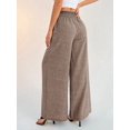 thumbnail image 5 of Women'S Elastic Smocked Waist Pants Straight Leg High Rise Long Trousers Brown L, 5 of 8