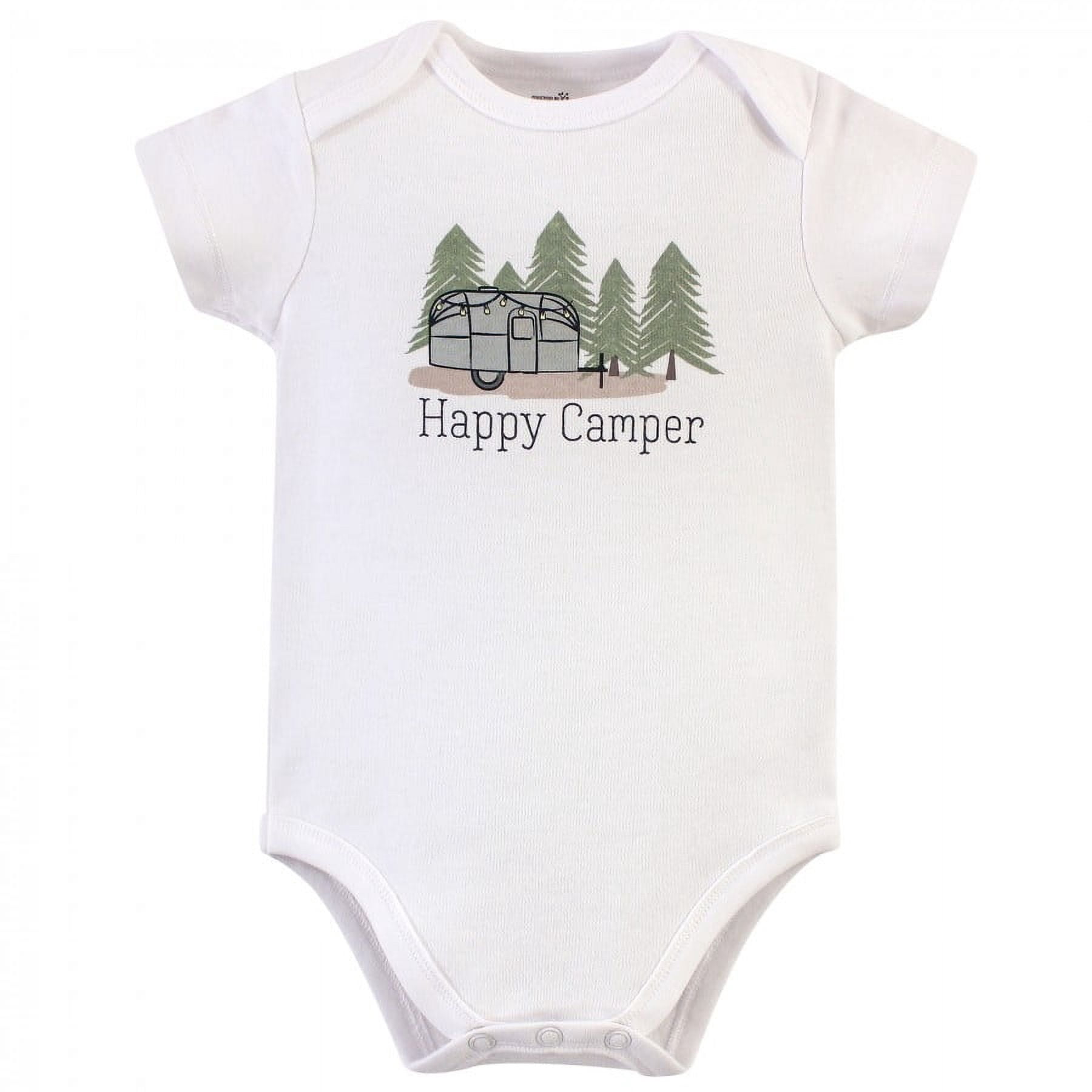 Touched by Nature Baby Boy Organic Cotton Bodysuits 5pk, Happy Camper, 0-3 Months