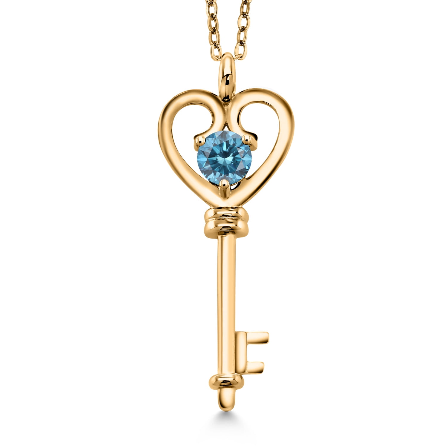 Gem Stone King 18K Yellow Gold Plated Silver Blue Lab Grown Diamond Pendant Necklace for Women | 0.50 Cttw | Gemstone April Birthstone | Round 5MM | With 18 inch Silver Chain