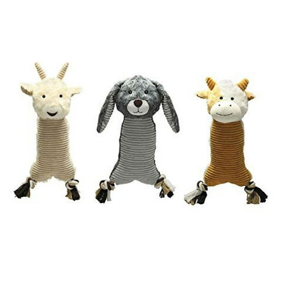 Farm Folks Dog Toy Soft Corduroy Squeak Toys - Cow Rabbit Sheep Or All 3 Toys(Full Set of All 3 Toys)