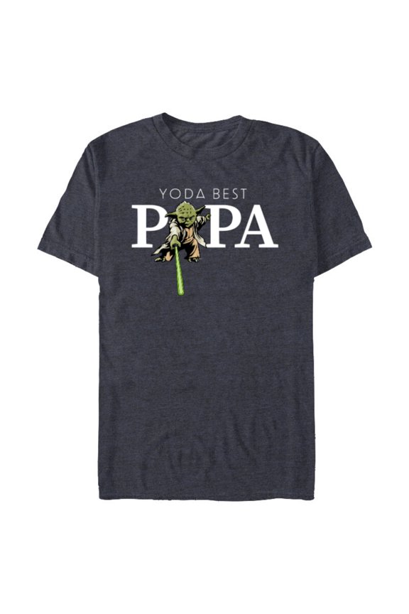 Yoda Lightsaber Best Papa Birthday Father's Day - Short Sleeve Blended T-Shirt for Adults - Customized-Navy Heather
