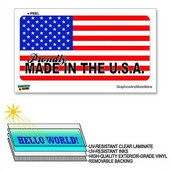 Proudly Made in the USA Flag America United States - 12 in x 6 in - Laminated Sign Window Business Sticker