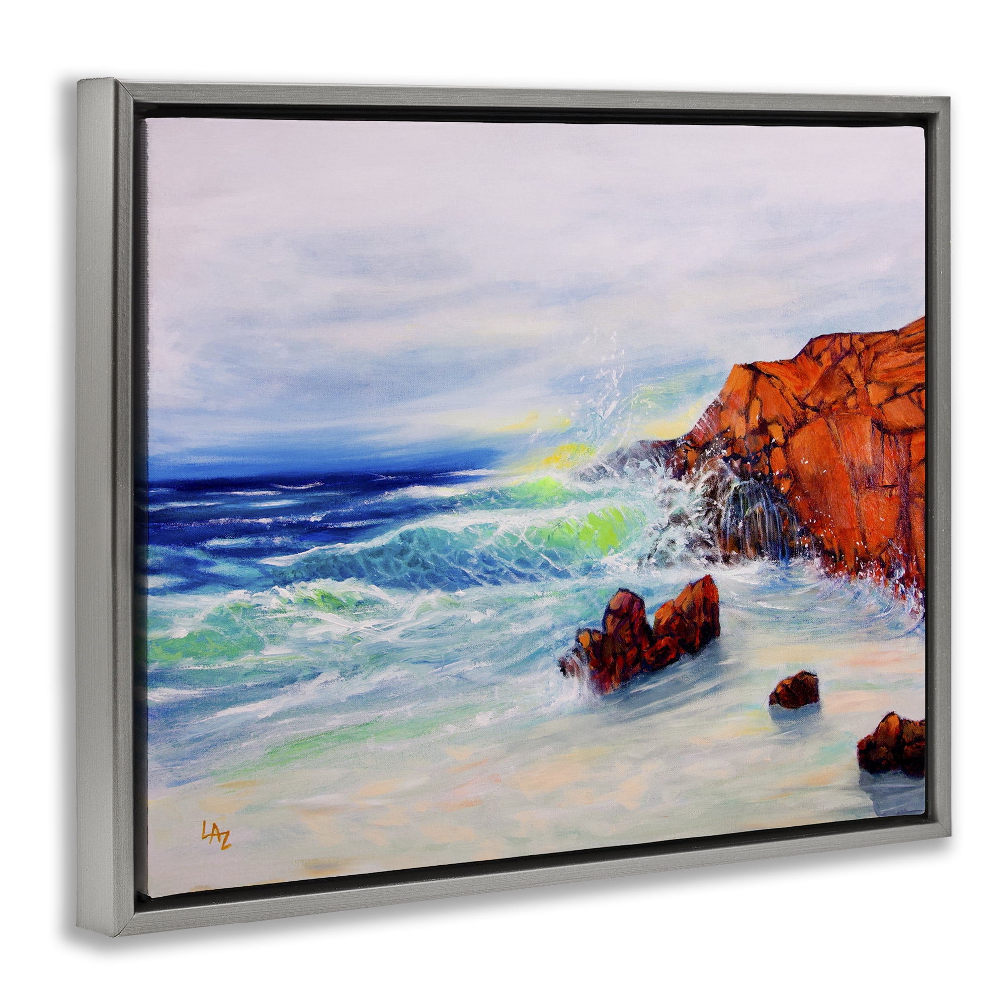 Stupell Industries Deep Blue Rocky Beach Gray Framed Floater Canvas Wall Art, design by Lee Ann Zirbes
