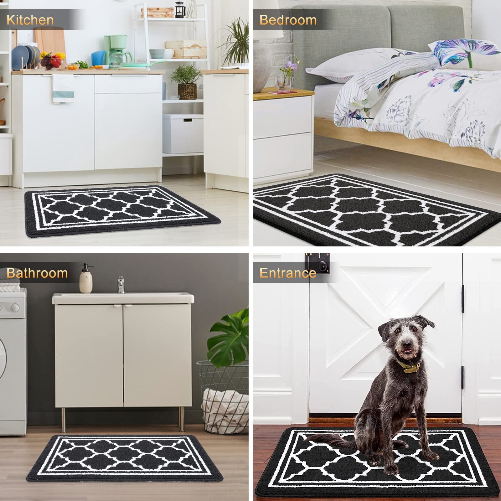 Buganda Door Mats Indoor, 32"×48", Water Absorbent Low Profile Anti-Slip Front Door Mat, Door Rugs for Entrance, Black