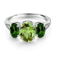 thumbnail image 2 of Gem Stone King 10K White Gold Green Peridot Green Chrome Diopside and White Lab Grown Diamond 3 Stone Engagement Ring for Women (2.56 Cttw, Gemstone Birthstone, Size 9), 2 of 5
