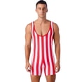 thumbnail image 1 of Zaldita Men's Striped Sleeveless Boxer Shorts Leotard Deep U Neck Racerback Slim Fit Rompers Red&White M, 1 of 6