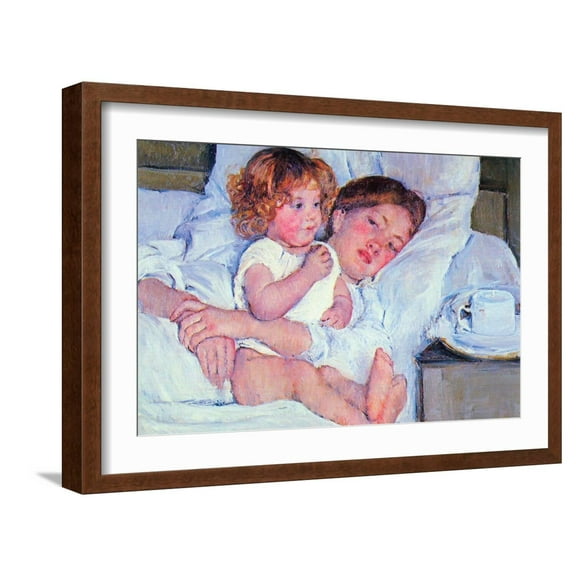 Art.com Mother and Baby Art Print by Mary Cassatt, Brown Frame Wall Art, 23" x 17"