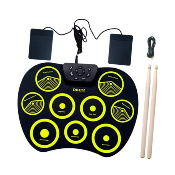 Kit de batería electrónica, kit de batería portátil, controlador de pedal, regalo de cumpleaños, almohadilla de batería eléctrica liviana, enrollable