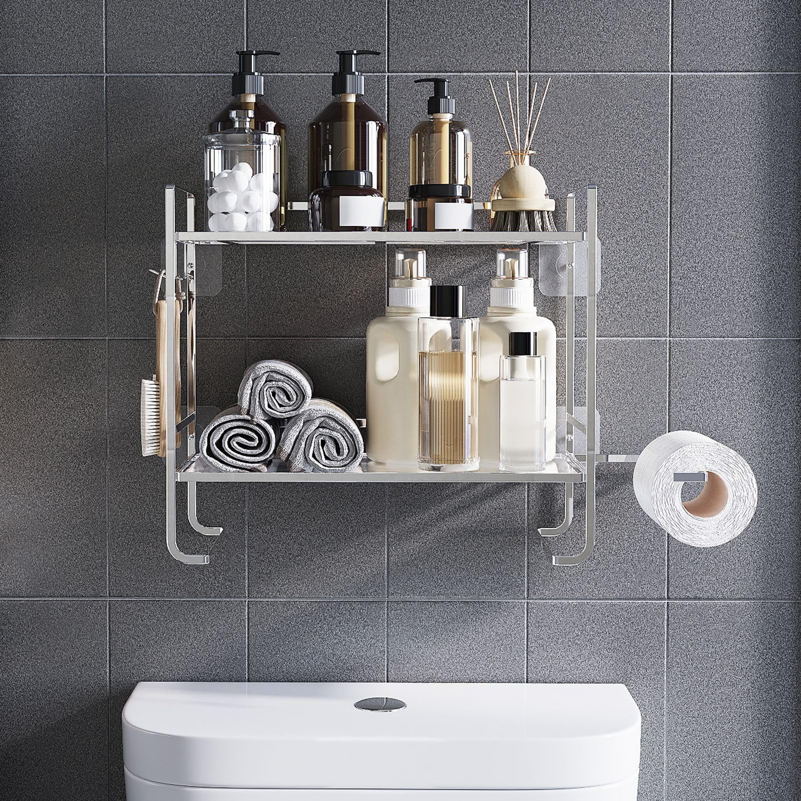 Over Toilet Storage Shelf, 2 Tier Bathroom Vanity Organizer, Metal Space Saving Shelf for Bathroom Organization,Toilet Tank Storage Rack