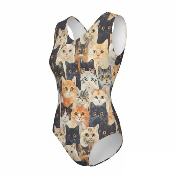 JAJAHO Girls One Piece Swimsuit Summer Athletic Bathing Suit Cute Cat Printed For Swimming Water Sports 3-14 Years Casual Swimwear
