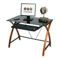 Glass and Wood Computer Desk with Pullout Keyboard Tray